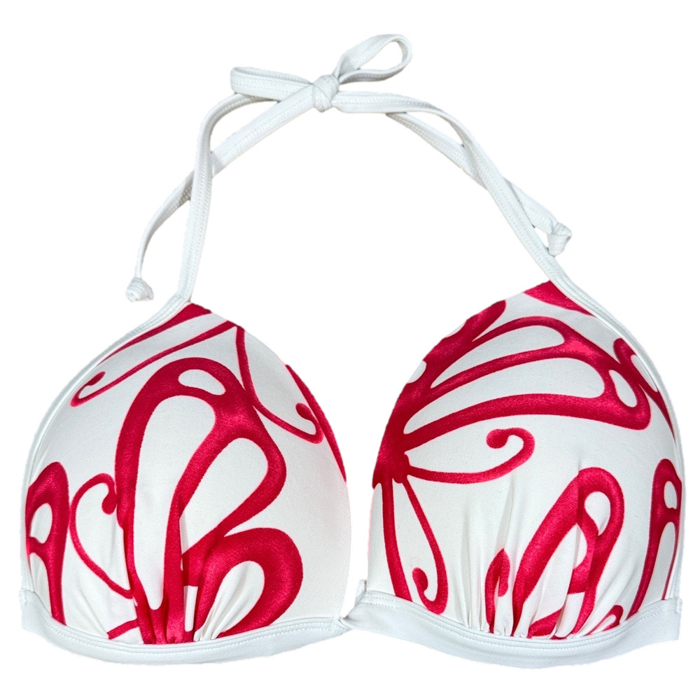 VENUS White and Pink Swirl Halter Bikini Top